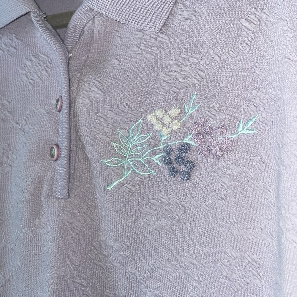 Vintage Blast purple short sleeve button blouse with floral detail
